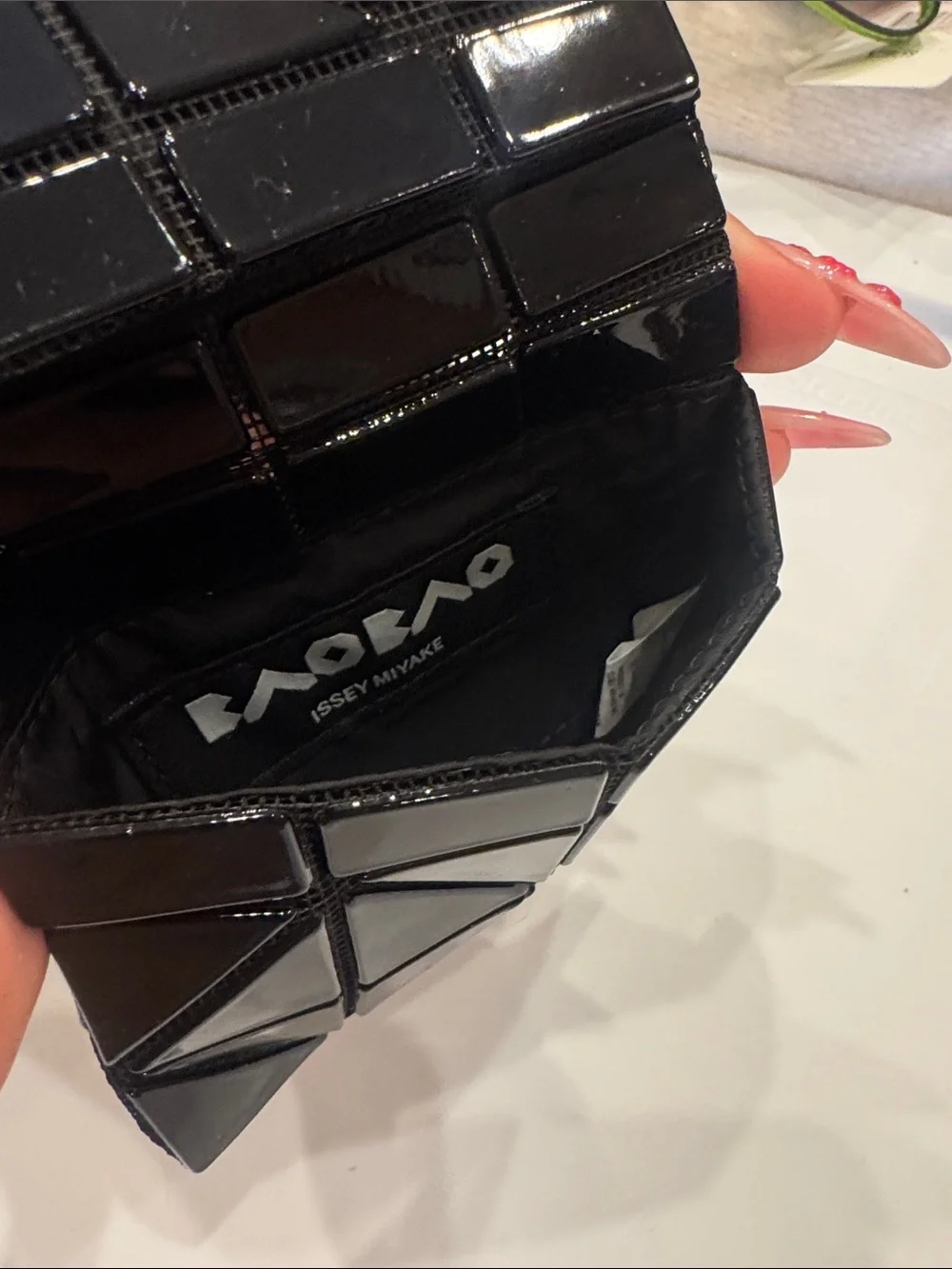 Issey Miyake Black Geometric Patent Wallet